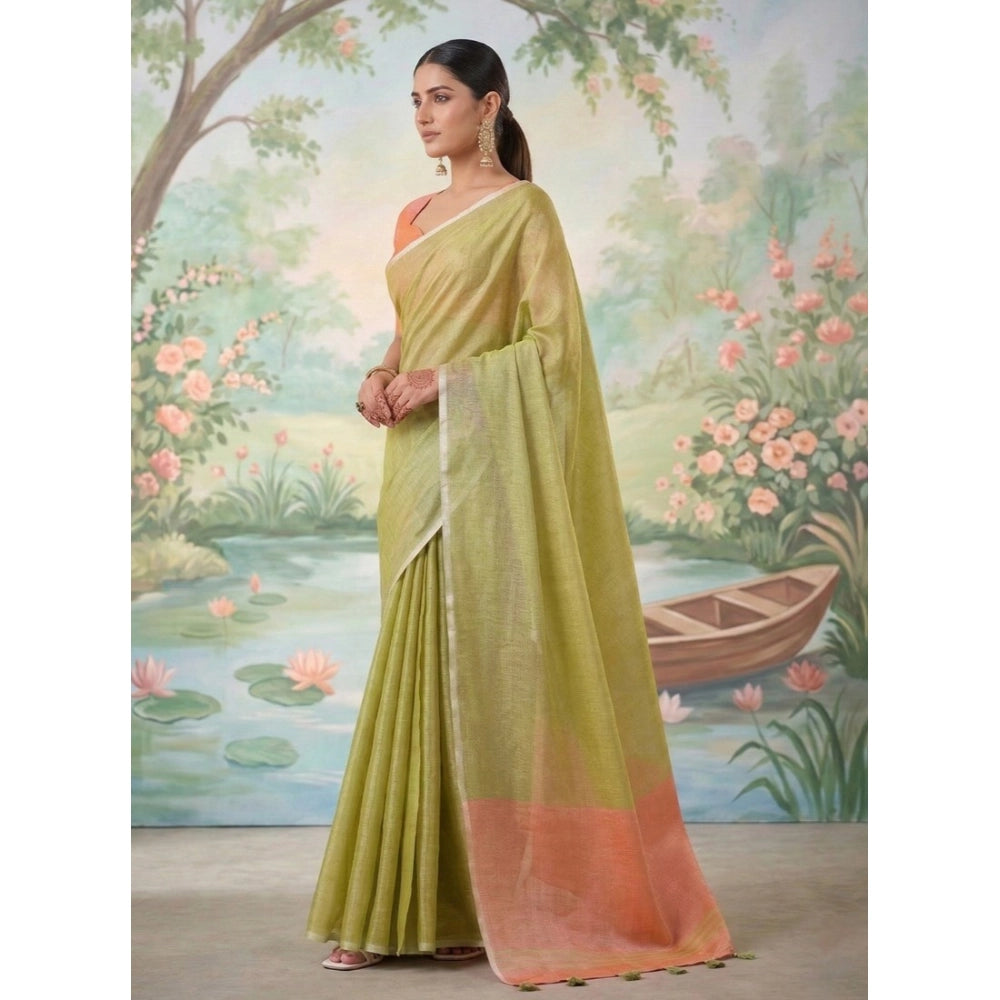 Women's Tissue Silk Solid Saree With Unstitched Blouse 5.5Mtr (Green)
