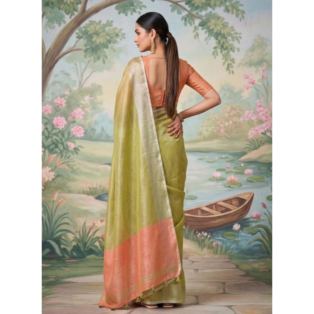 Women's Tissue Silk Solid Saree With Unstitched Blouse 5.5Mtr (Green)