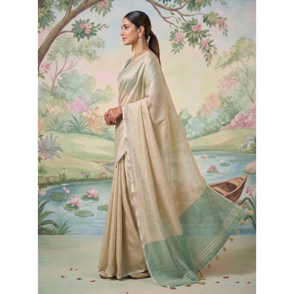 Women's Tissue Silk Solid Saree With Unstitched Blouse 5.5Mtr (Beige)