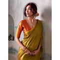 Women's Tissue Silk Solid Saree With Unstitched Blouse 5.5Mtr (Mustard)