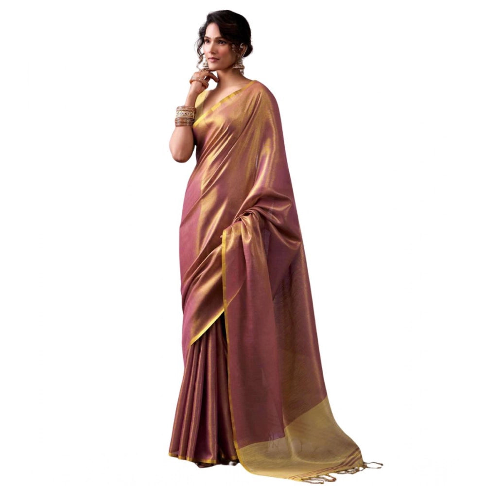 Women's Tissue Silk Solid Saree With Unstitched Blouse 5.5Mtr (Purple)