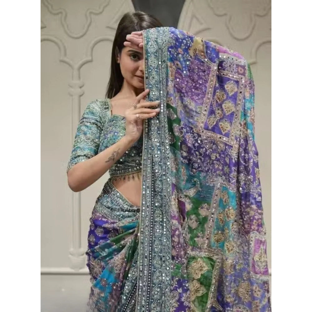 Women's Chiffon Embellished Saree With Unstitched Blouse 5.5Mtr (Multicolor)