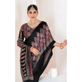 Women's Crepe Printed Saree With Unstitched Blouse 5.5Mtr (Black)