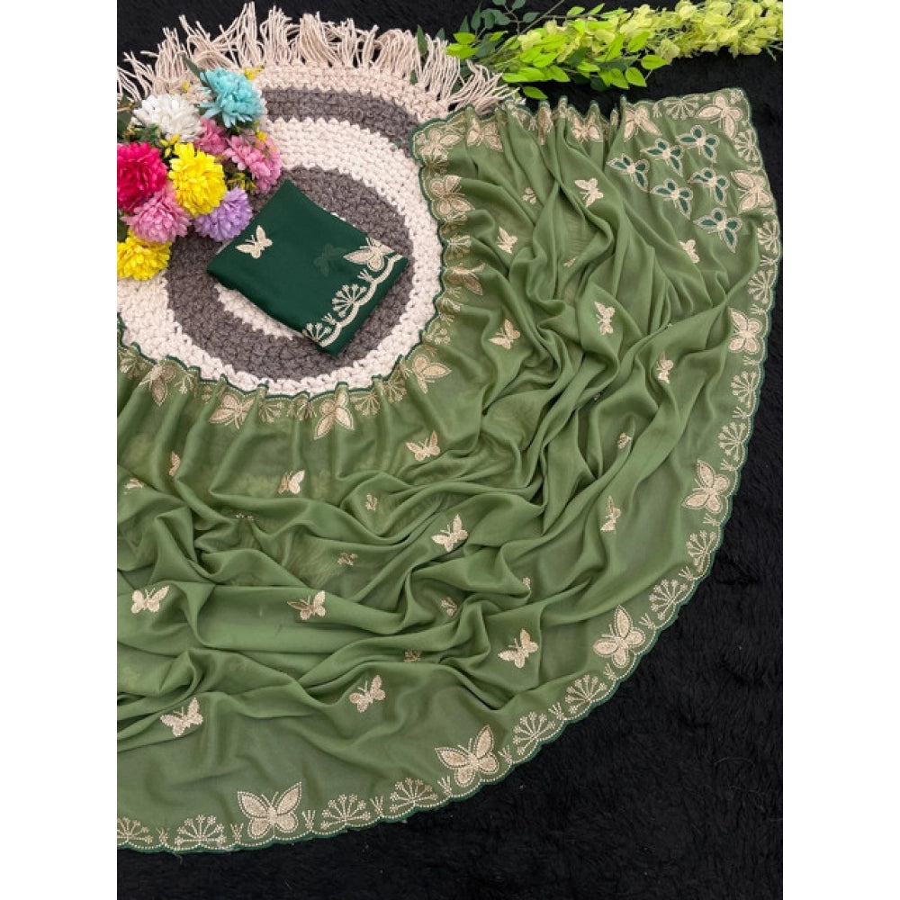 Women's Star Georgette Embellished Saree With Unstitched Blouse 5.5Mtr (Green)