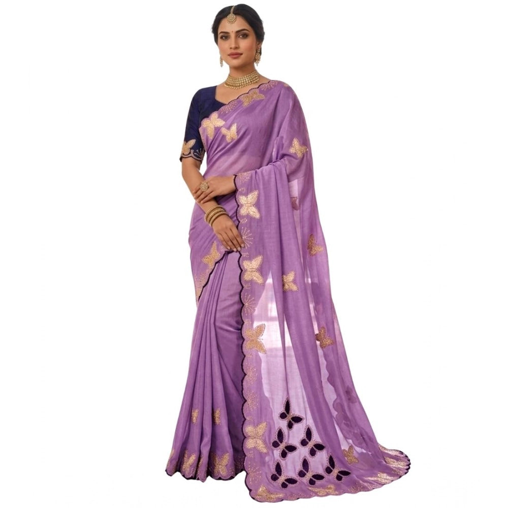 Women's Star Georgette Embellished Saree With Unstitched Blouse 5.5Mtr (Lavender)