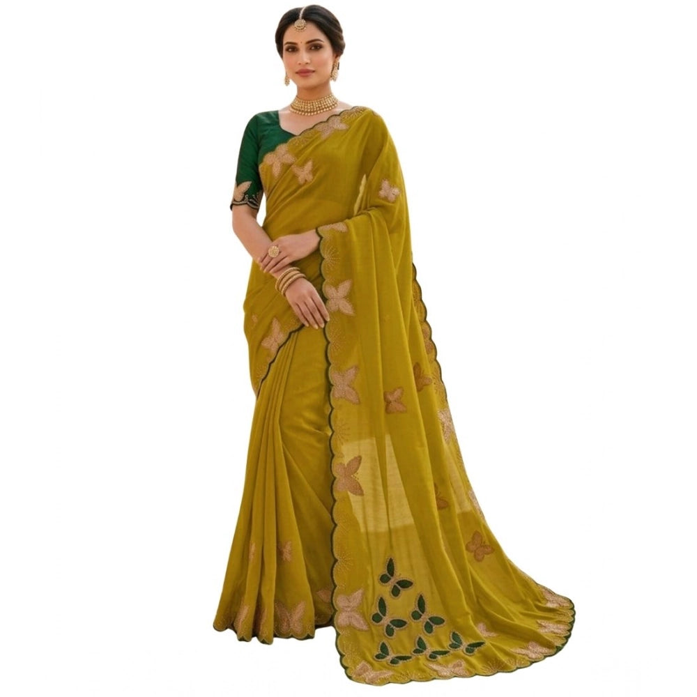 Women's Star Georgette Embellished Saree With Unstitched Blouse 5.5Mtr (Mustard)