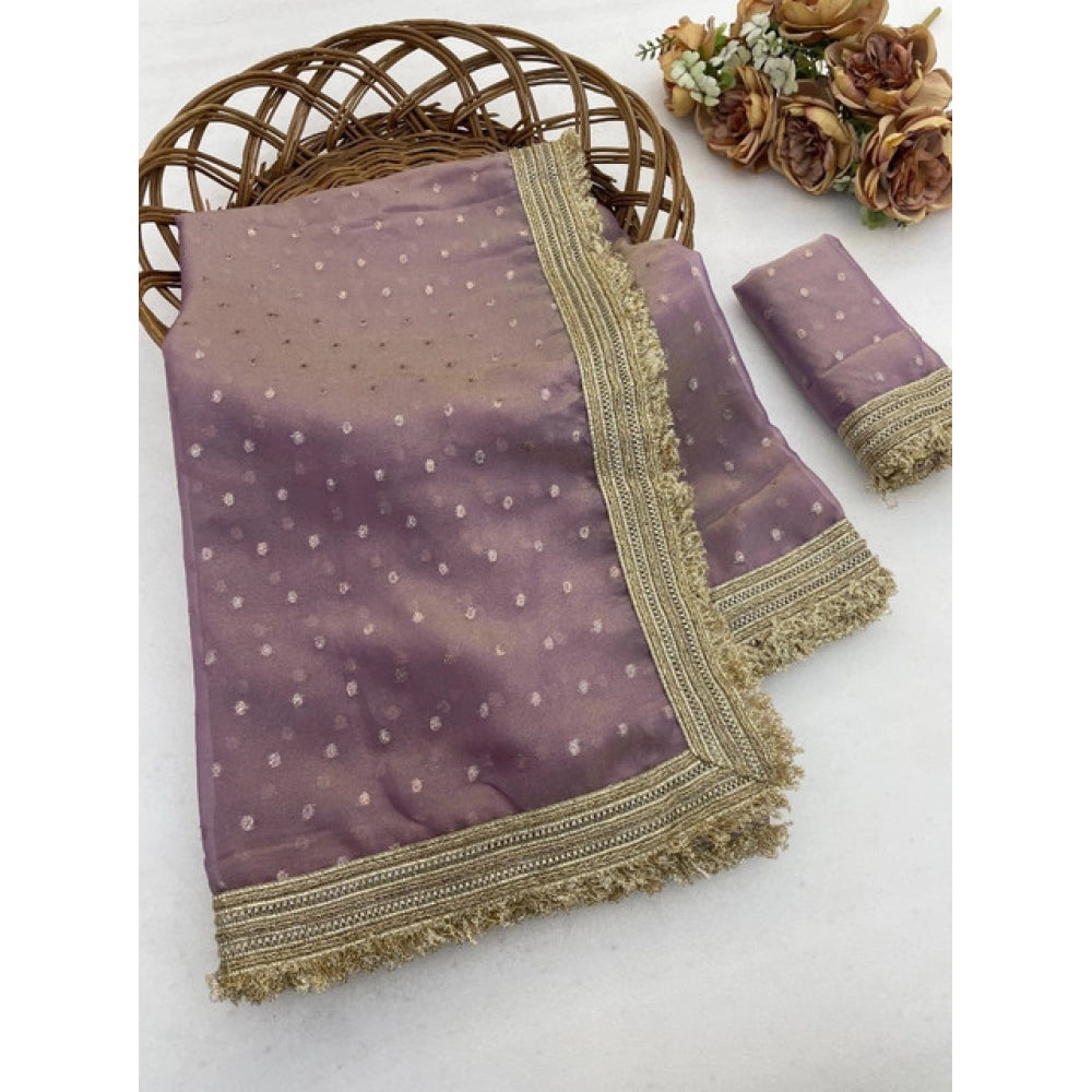 Women's Silk Embellished Saree With Unstitched Blouse 5.5Mtr (Lavender)
