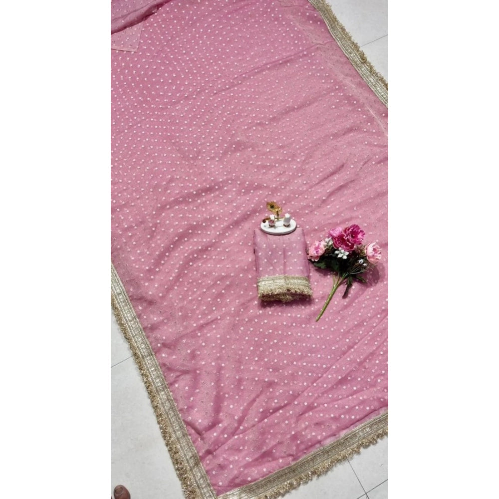Women's Silk Embellished Saree With Unstitched Blouse 5.5Mtr (Pink)