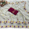 Women's Star Georgette Embroidered Saree With Unstitched Blouse 5.5Mtr (Beige-Red)