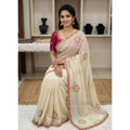 Women's Star Georgette Embroidered Saree With Unstitched Blouse 5.5Mtr (Cream)
