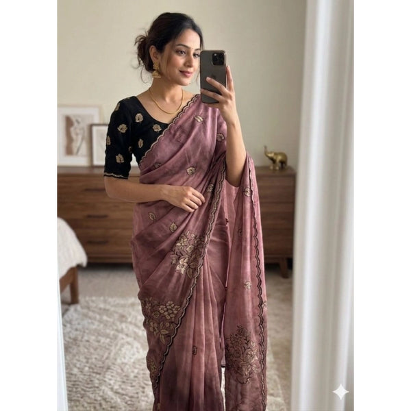 Women's Viscose Silk Embroidered Saree With Unstitched Blouse 5.5Mtr (Pink)