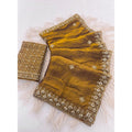 Women's Satin Embellished Saree With Unstitched Blouse 5.5Mtr (Mustard)