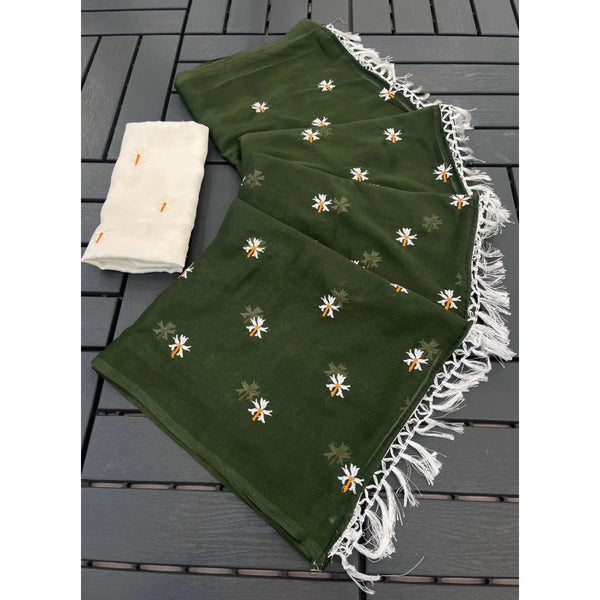 Women's Georgette Embellished Saree With Unstitched Blouse 5.5Mtr (Green)