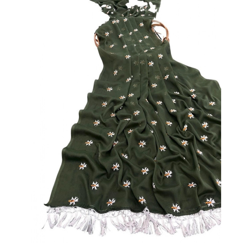 Women's Georgette Embellished Saree With Unstitched Blouse 5.5Mtr (Green)