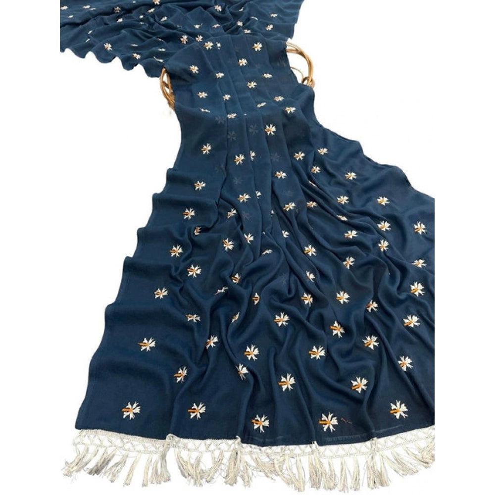 Women's Georgette Embellished Saree With Unstitched Blouse 5.5Mtr (Navy)