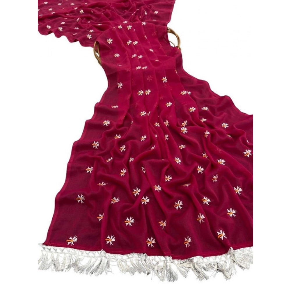 Women's Georgette Embellished Saree With Unstitched Blouse 5.5Mtr (Pink)