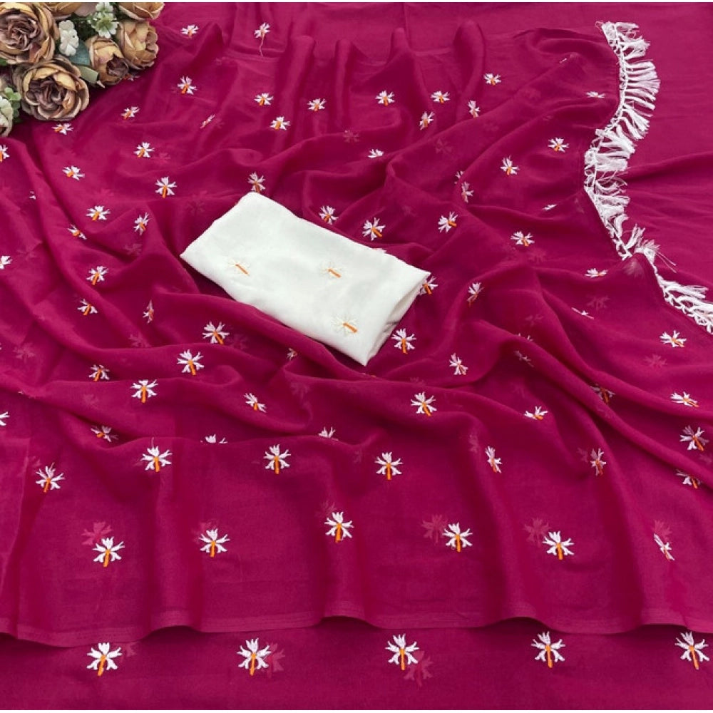 Women's Georgette Embellished Saree With Unstitched Blouse 5.5Mtr (Pink)
