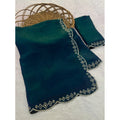 Women's Satin Embellished Saree With Unstitched Blouse 5.5Mtr (Bottle Green)