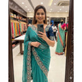 Women's Star Georgette Embroidered Saree With Unstitched Blouse 5.5Mtr (Sea Green)