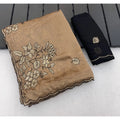 Women's Viscose Silk Embroidered Saree With Unstitched Blouse 5.5Mtr (Gold)