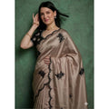 Women's Viscose Silk Embroidered Saree With Unstitched Blouse 5.5Mtr (Beige)