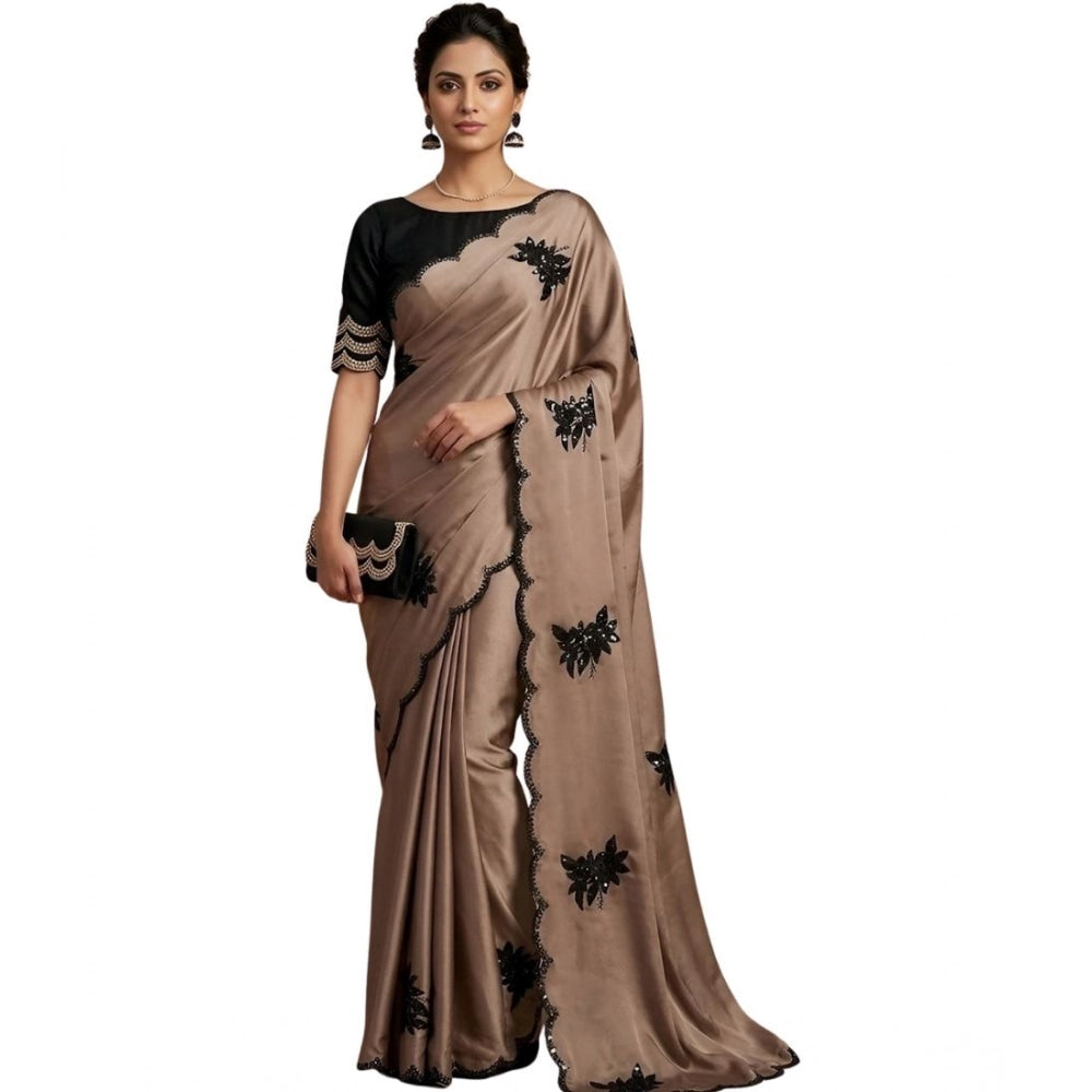 Women's Viscose Silk Embroidered Saree With Unstitched Blouse 5.5Mtr (Beige)