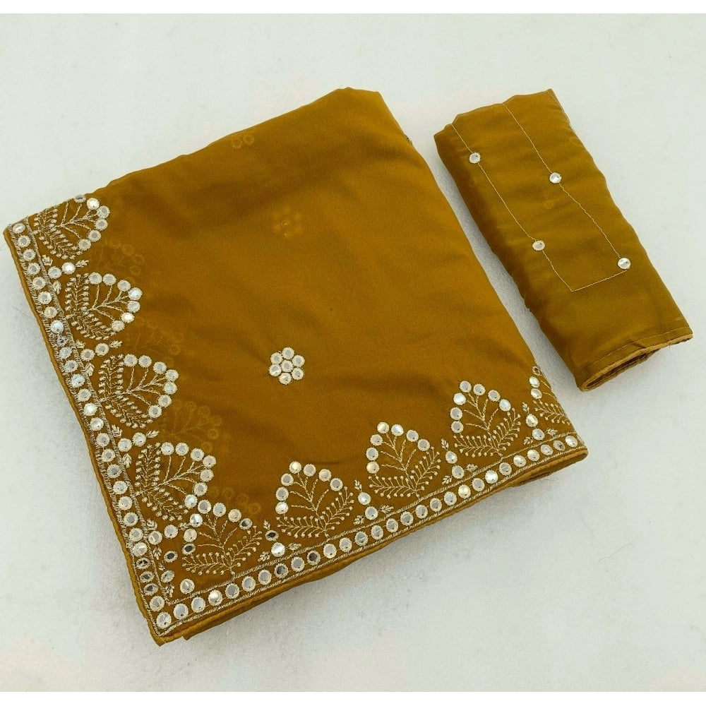 Women's Georgette Embellished Saree With Unstitched Blouse 5.5Mtr (Mustard-Yellow)
