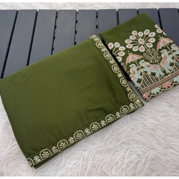 Women's Art Silk Embroidered Saree With Unstitched Blouse 5.5Mtr (Green)