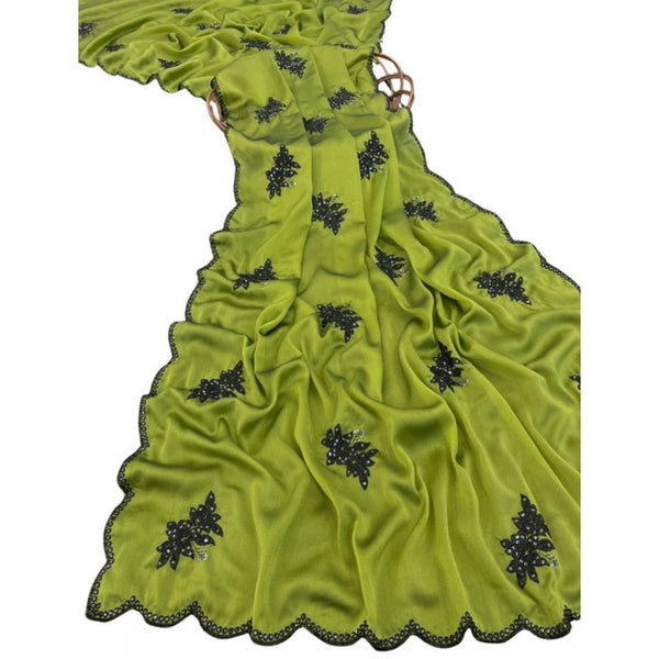 Women's Viscose Silk Embroidered Saree With Unstitched Blouse 5.5Mtr (Green)