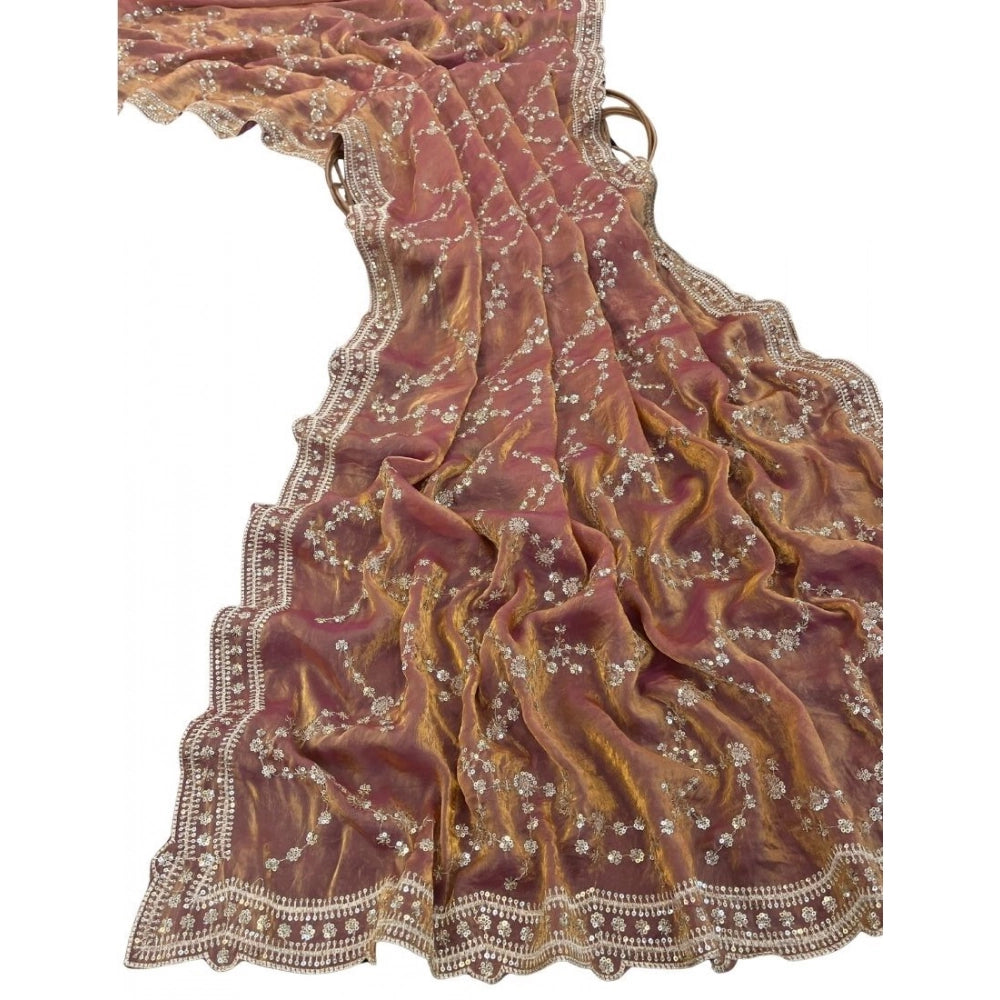 Women's Silk Embellished Saree With Unstitched Blouse 5.5Mtr (Peach)