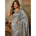 Women's Viscose Silk Embroidered Saree With Unstitched Blouse 5.5Mtr (Grey)