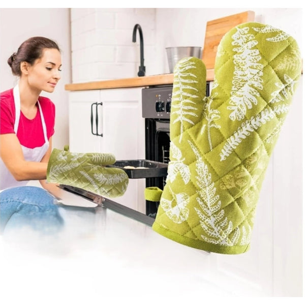 Pack of 2 Cotton Oven Gloves (Green)