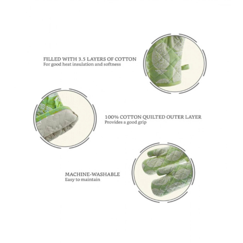 Pack of 2 Cotton Oven Gloves (Green)