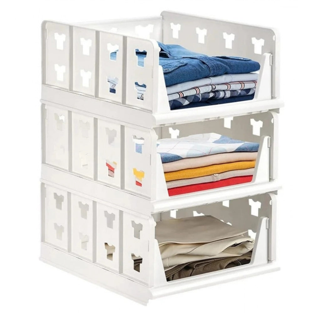 Pack of 1 Plastic Foldable Stackable Storage Organizer (White)