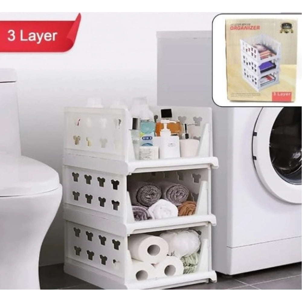 Pack of 1 Plastic Foldable Stackable Storage Organizer (White)