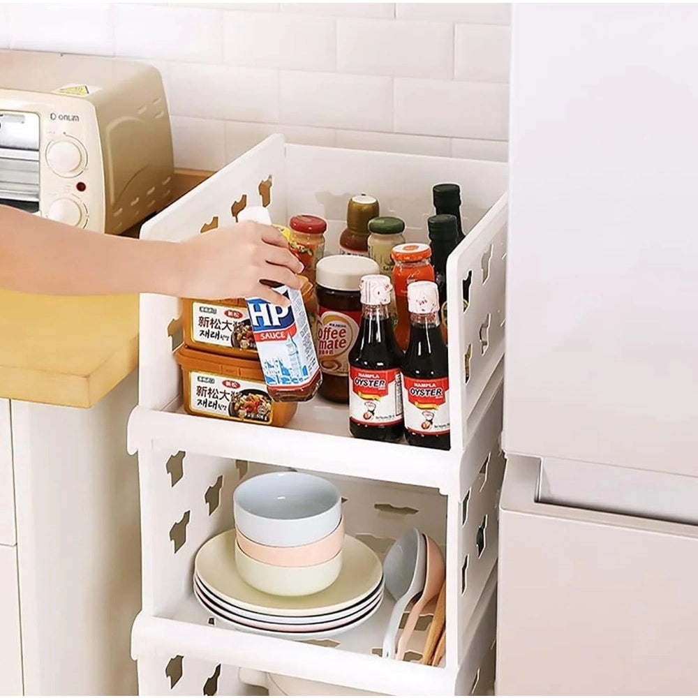 Pack of 1 Plastic Foldable Stackable Storage Organizer (White)