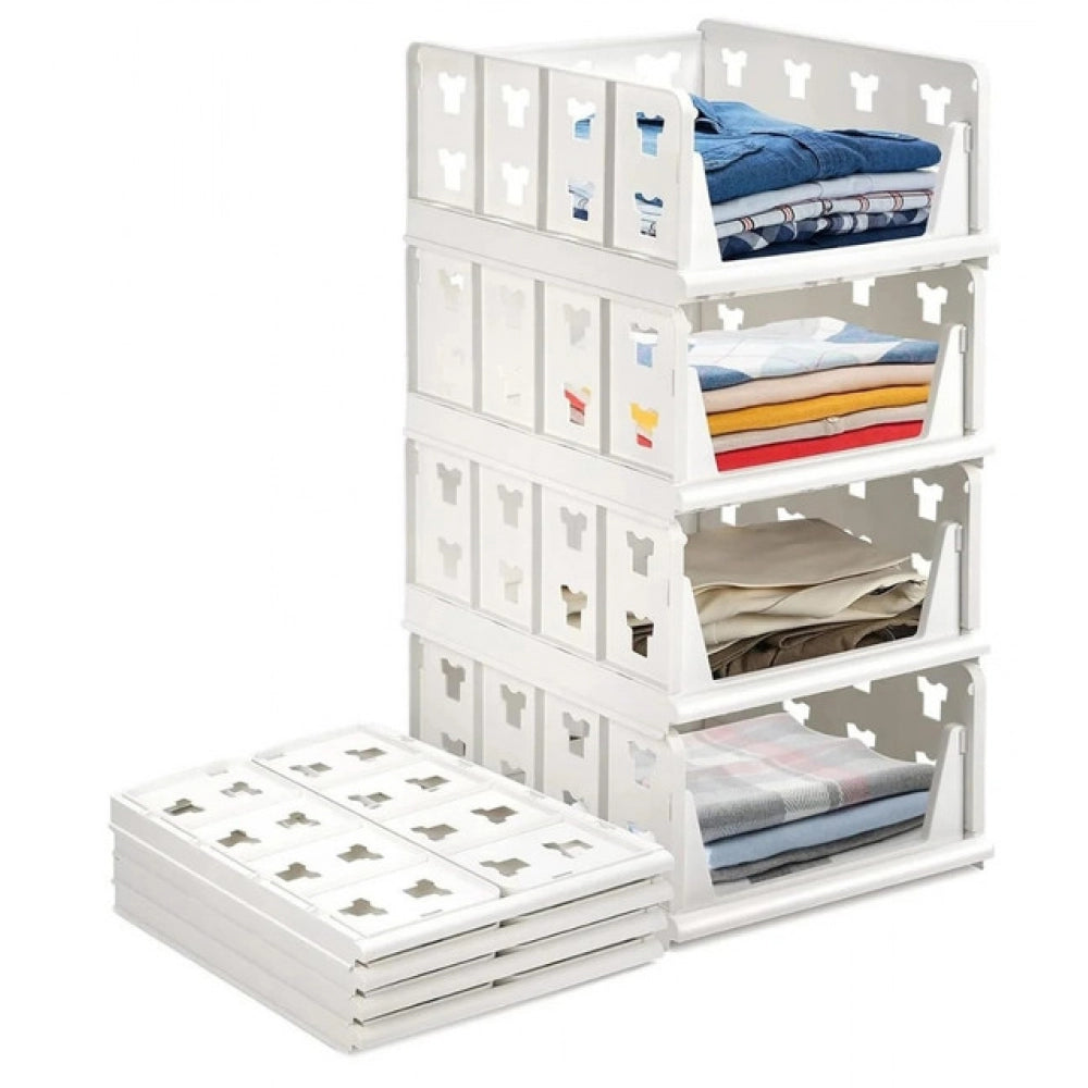 Pack of 1 Plastic Foldable Stackable Storage Organizer (White)