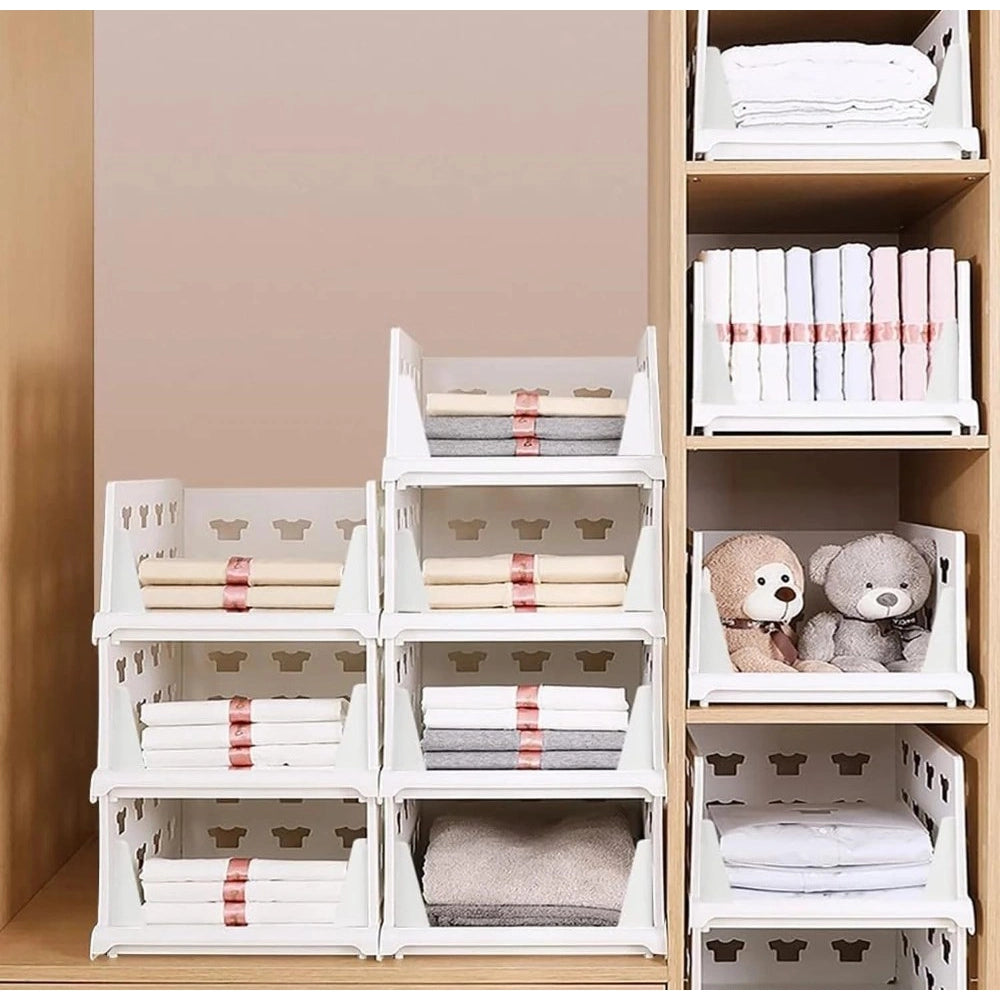 Pack of 1 Plastic Foldable Stackable Storage Organizer (White)