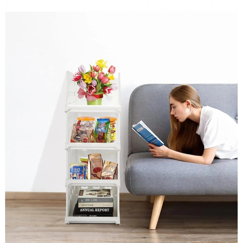 Pack of 1 Plastic Foldable Stackable Storage Organizer (White)