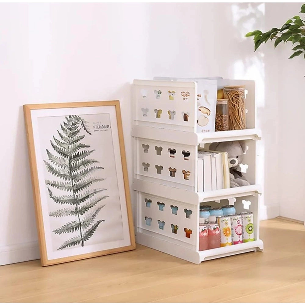 Pack of 1 Plastic Foldable Stackable Storage Organizer (White)