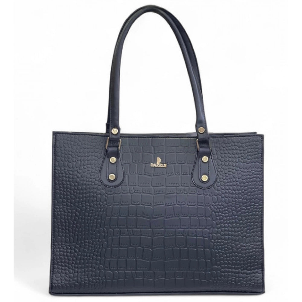 Women's Polyurethane Croco Shoulder Tote Bag (Black)