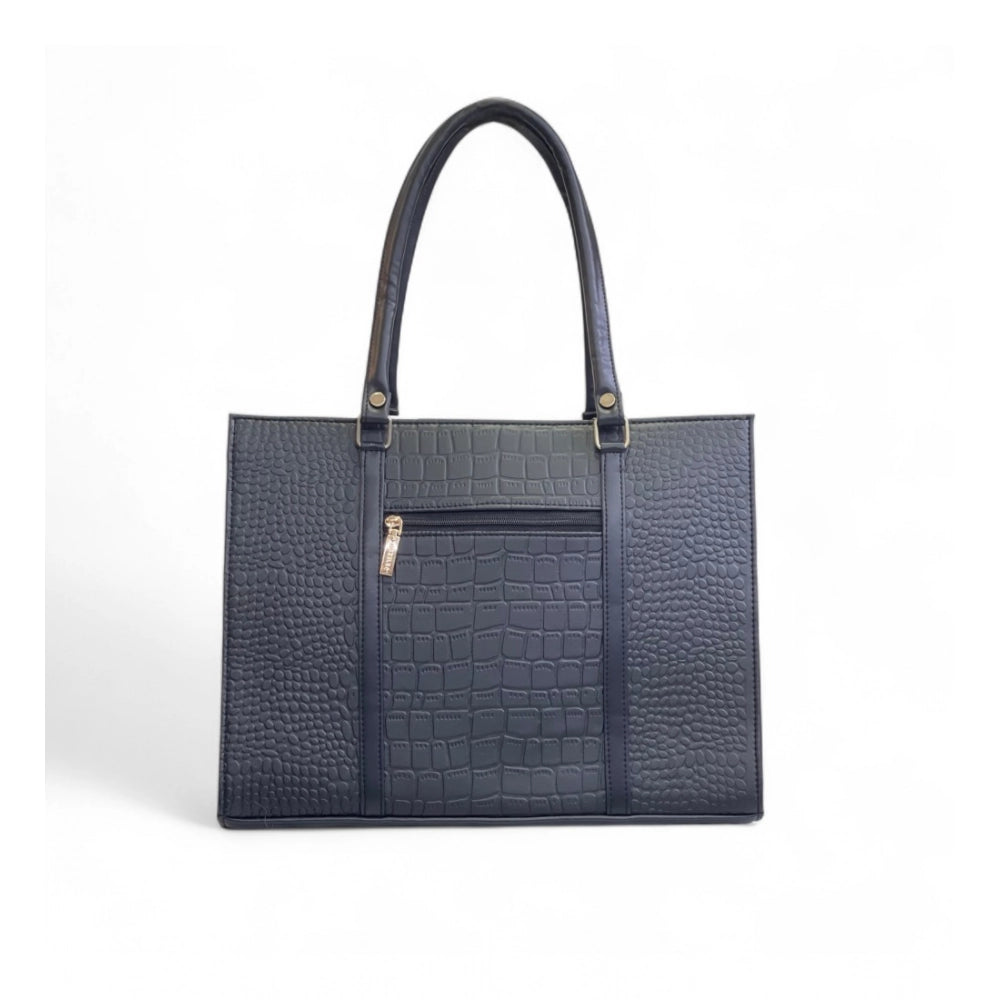 Women's Polyurethane Croco Shoulder Tote Bag (Black)