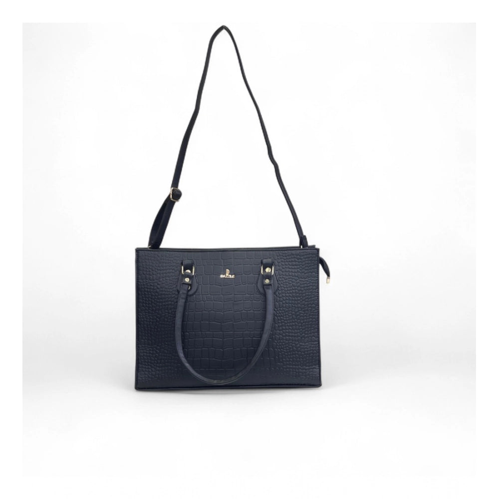 Women's Polyurethane Croco Shoulder Tote Bag (Black)