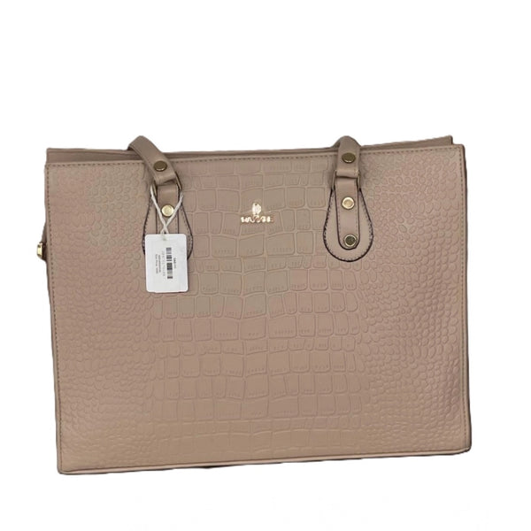 Women's Polyurethane Croco Shoulder Tote Bag (Beige)