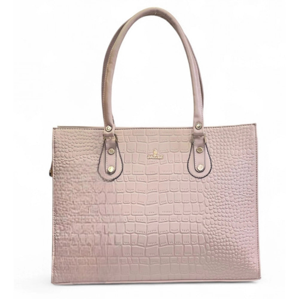 Women's Polyurethane Croco Shoulder Tote Bag (Beige)