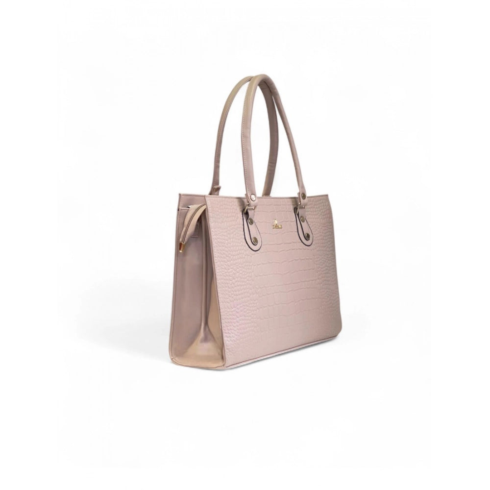 Women's Polyurethane Croco Shoulder Tote Bag (Beige)