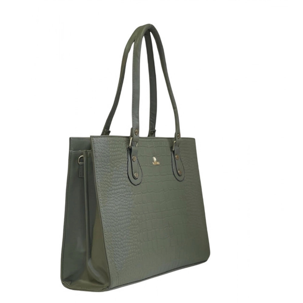 Women's Polyurethane Croco Shoulder Tote Bag (Green)