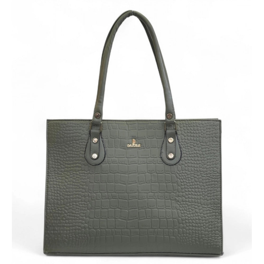 Women's Polyurethane Croco Shoulder Tote Bag (Green)