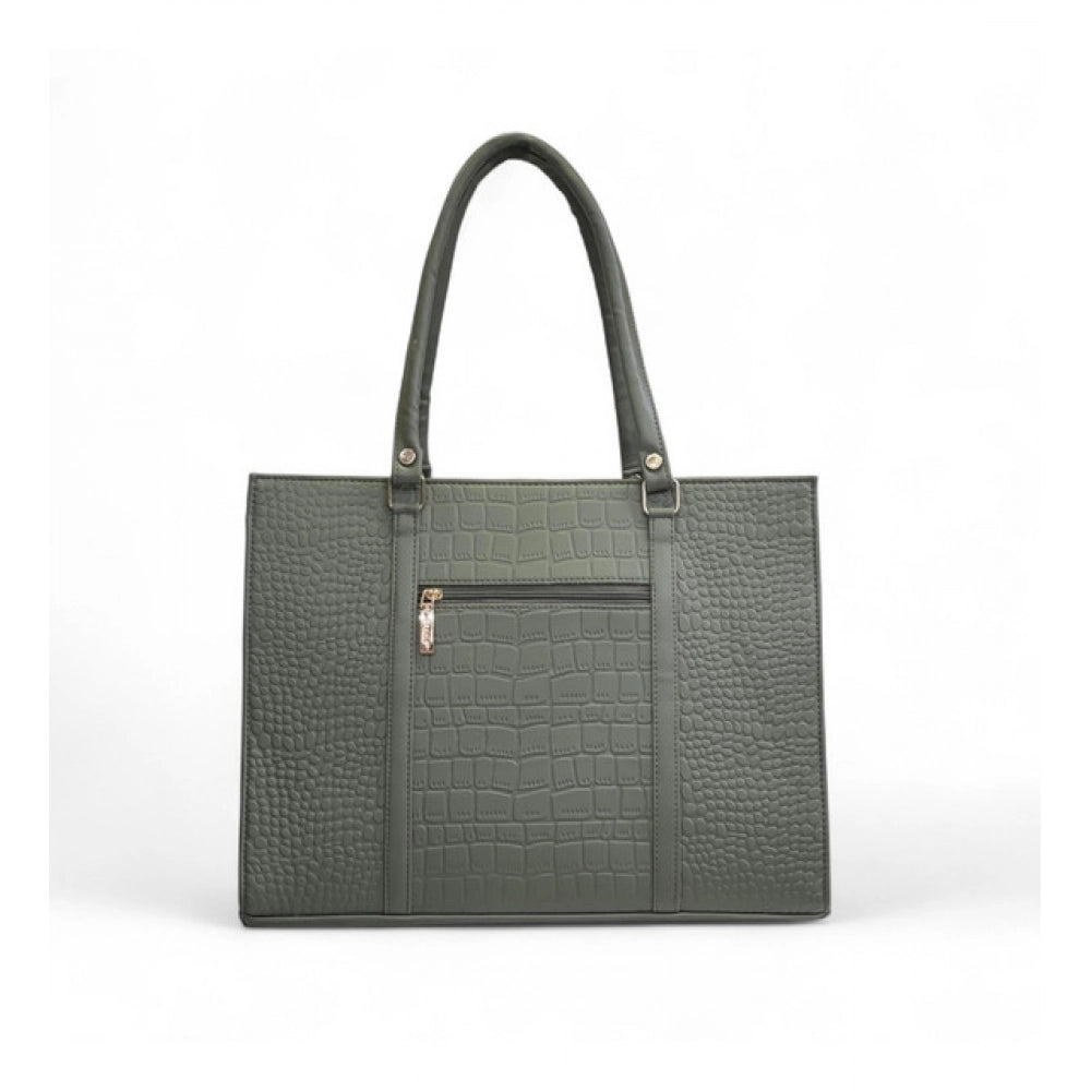 Women's Polyurethane Croco Shoulder Tote Bag (Green)