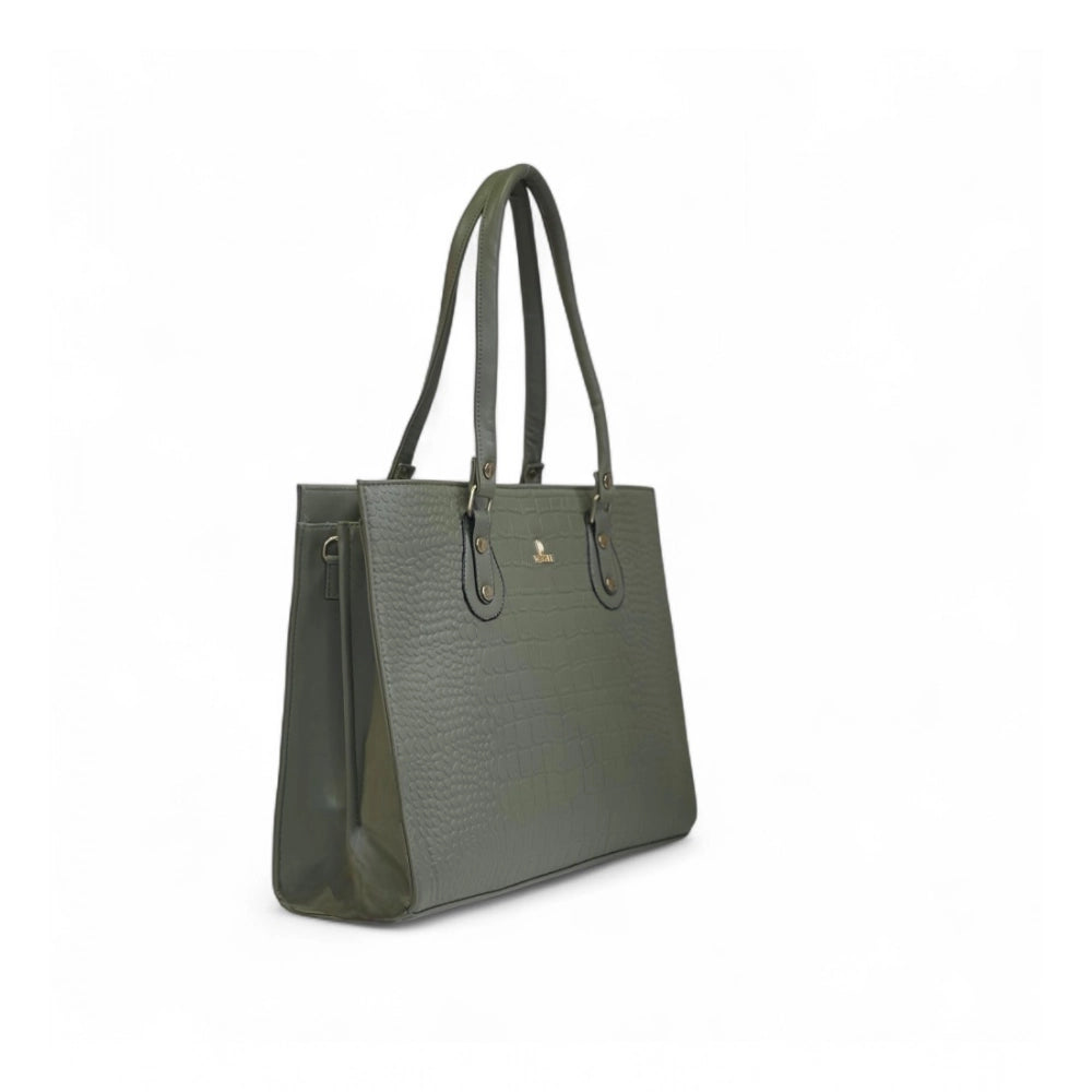 Women's Polyurethane Croco Shoulder Tote Bag (Green)